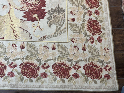 Extra Large Needlepoint Rug 14 x 20, Vintage Handwoven Handmade Wool Flatweave Carpet, Allover Floral Pattern, Elegant European Deisgn Rug - Nuvé