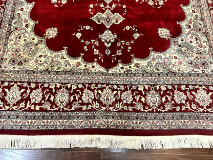Pak Persian Rug 9x12, Handmade Vintage Traditional Wool Carpet, Floral Medallion, Dark Red Ivory/Cream, Fine 250 KPSI - Nuvé
