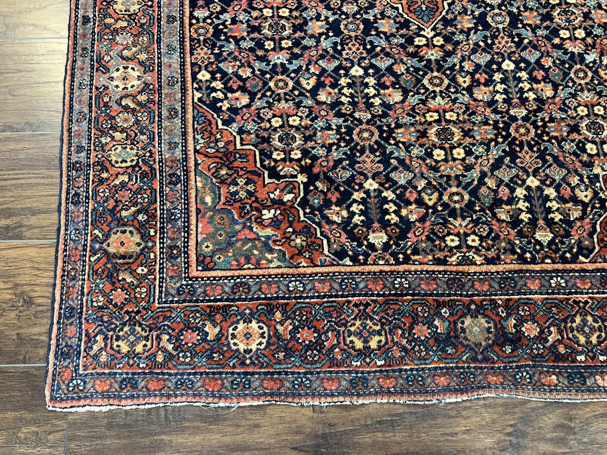 Persian Rug 4x7 Antique Sarouk Farahan Carpet, Navy Blue and Red Wool Rug - Nuvé