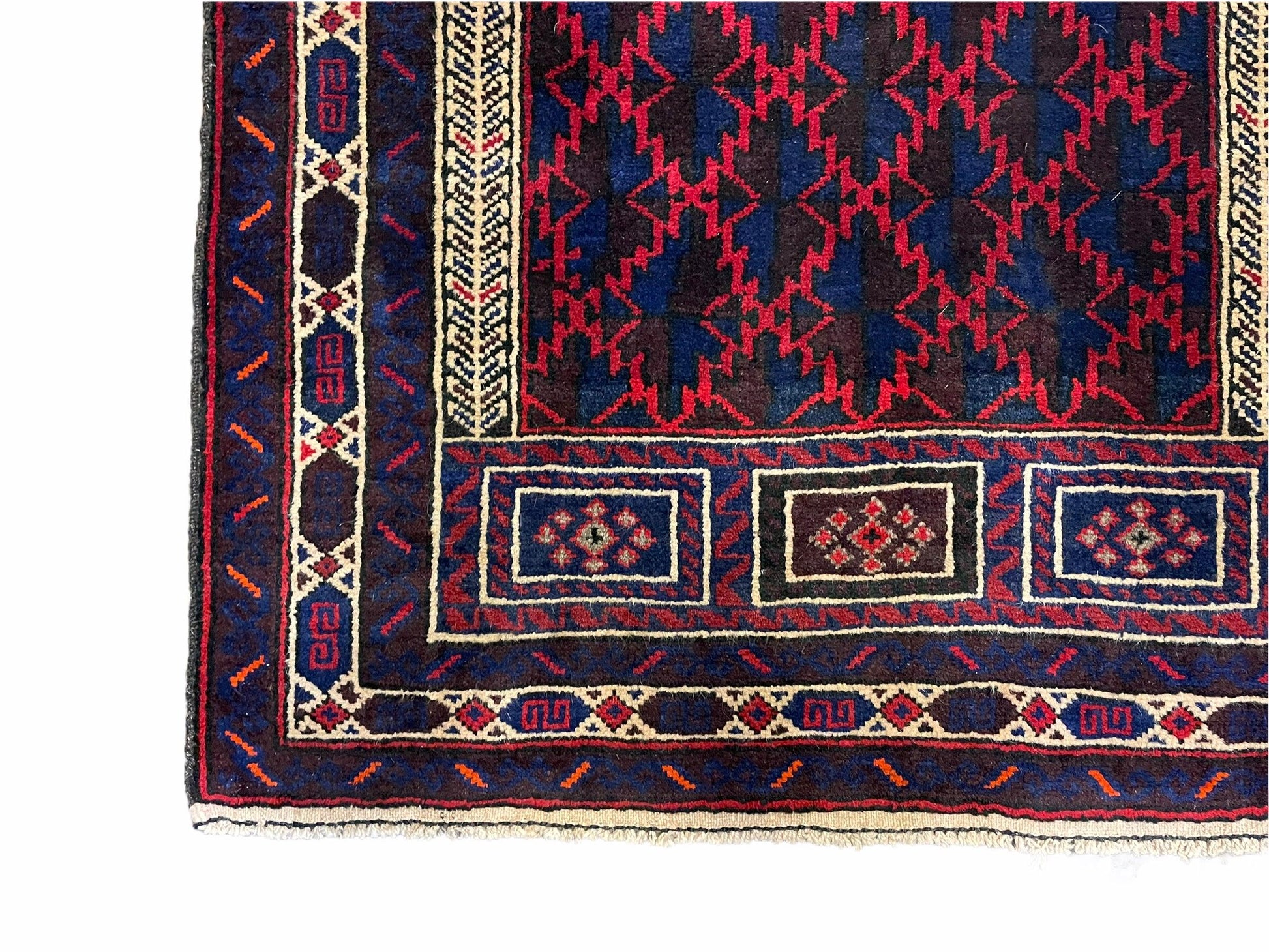 3x5 Vintage Handmade Tribal Wool Rug Balouchi Prayer Rug Afghan Rug Red Blue Wow - Nuvé