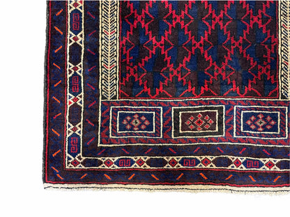 3x5 Vintage Handmade Tribal Wool Rug Balouchi Prayer Rug Afghan Rug Red Blue Wow - Nuvé