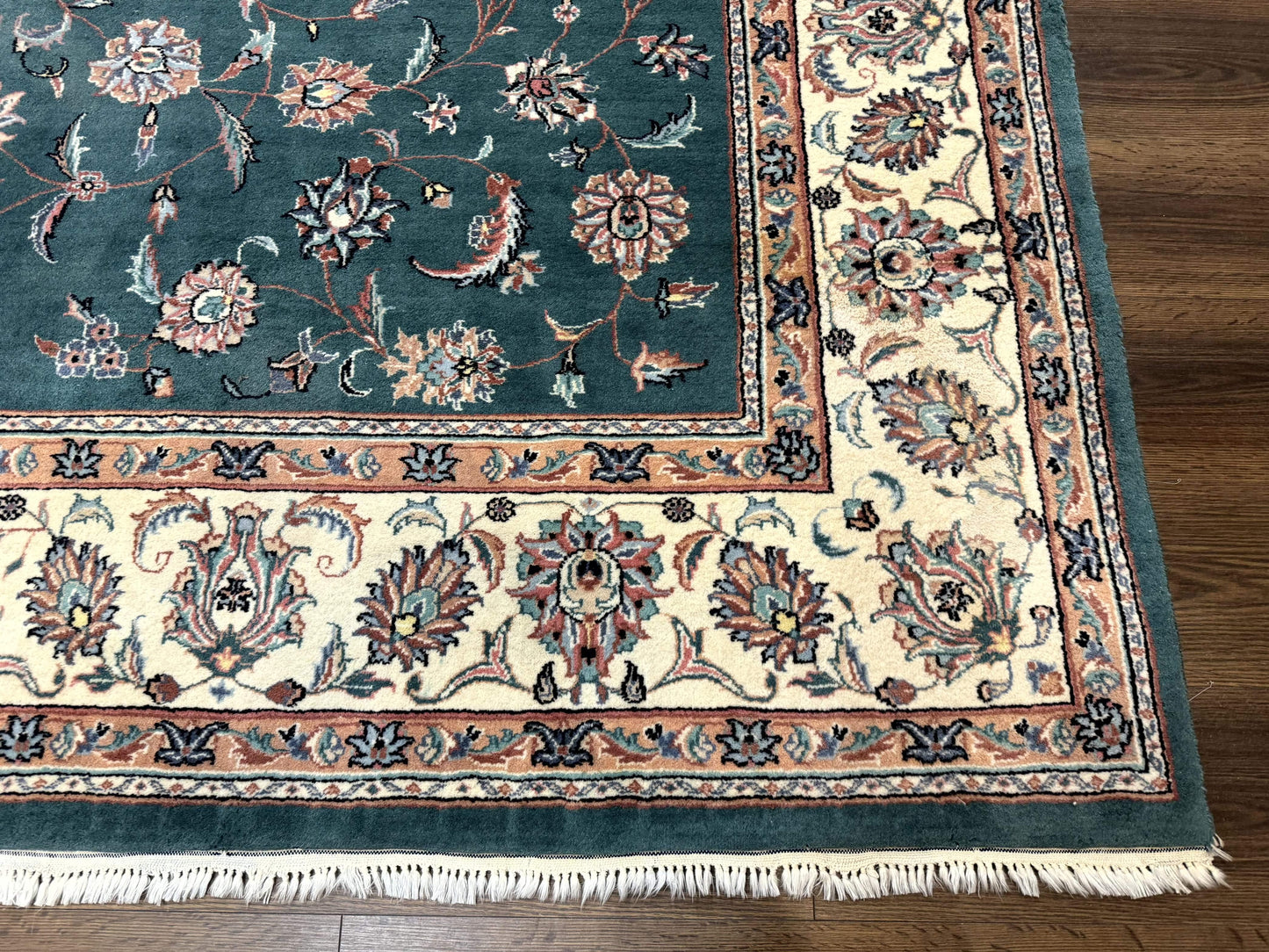 Indo Persian Rug 8x10, Green and Beige Oriental Carpet, Traditional Wool Area Rug, Floral Allover Pattern - Nuvé