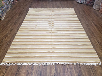 New Indian Striped Blanket, Multicolor Earthern Tones Kilim Rug, Wool Handmade South American Style Blanket, Queen Sized Bedspread 5x8 - 6x8 - Nuvé
