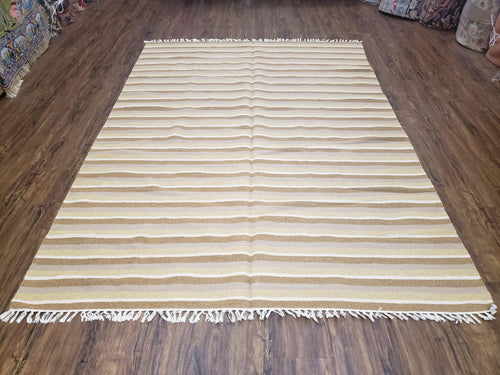 New Indian Striped Blanket, Multicolor Earthern Tones Kilim Rug, Wool Handmade South American Style Blanket, Queen Sized Bedspread 5x8 - 6x8 - Nuvé