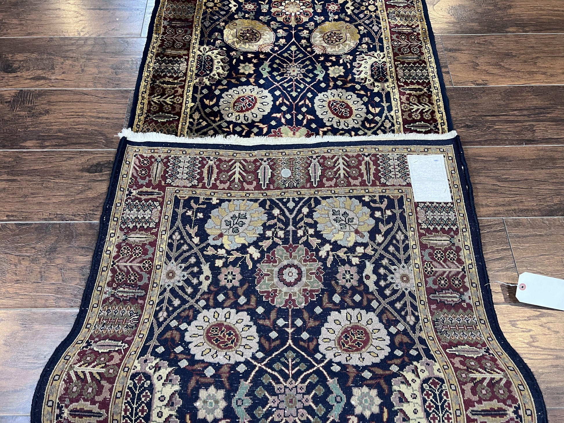 Indo Persian Runner 2.8 x 18, Long Skinny Hallway Wool Runner Rug, Hand Knotted Vintage Floral Allover Traditional Runner Dark Blue Burgundy - Nuvé