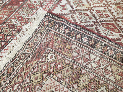 Antique Caucasian Shirvan Rug 4x6, Dagestan Area Rug, Wool Hand-Knotted Soft Red & Ivory 1920s Oriental Carpet, Soft Muted Colors - Nuvé