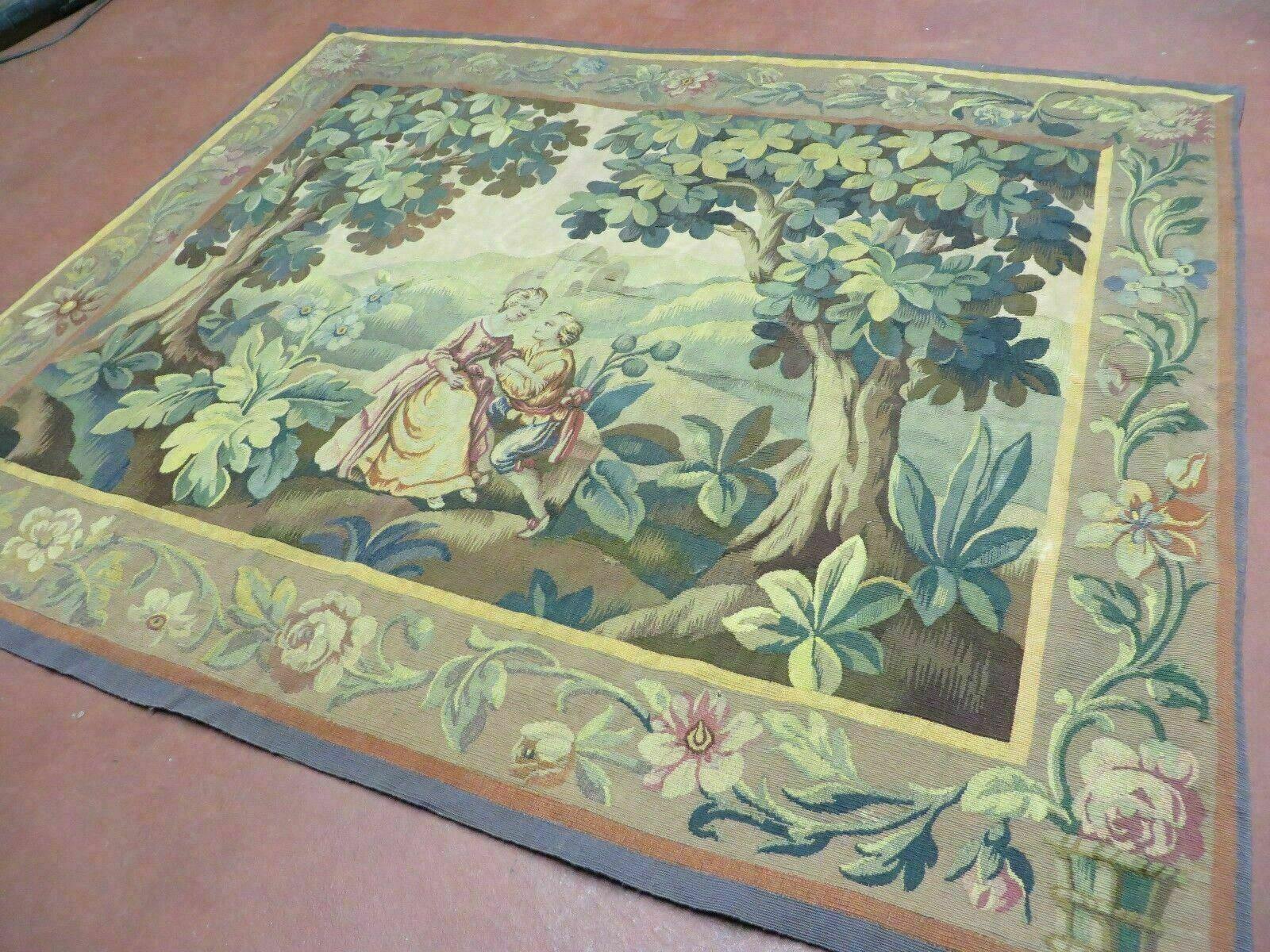 Antique French Tapestry 5x6 French Handmade Aubusson Nature One Of A Kind Rare - Nuvé
