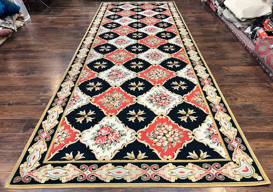 Wide Runner Rug 6x17 ft, Custom Made Vintage Stark Carpet 6 x 17 ft, Red Black Ivory, Corridor Hallway Rug, European Panel Design, Floral - Nuvé
