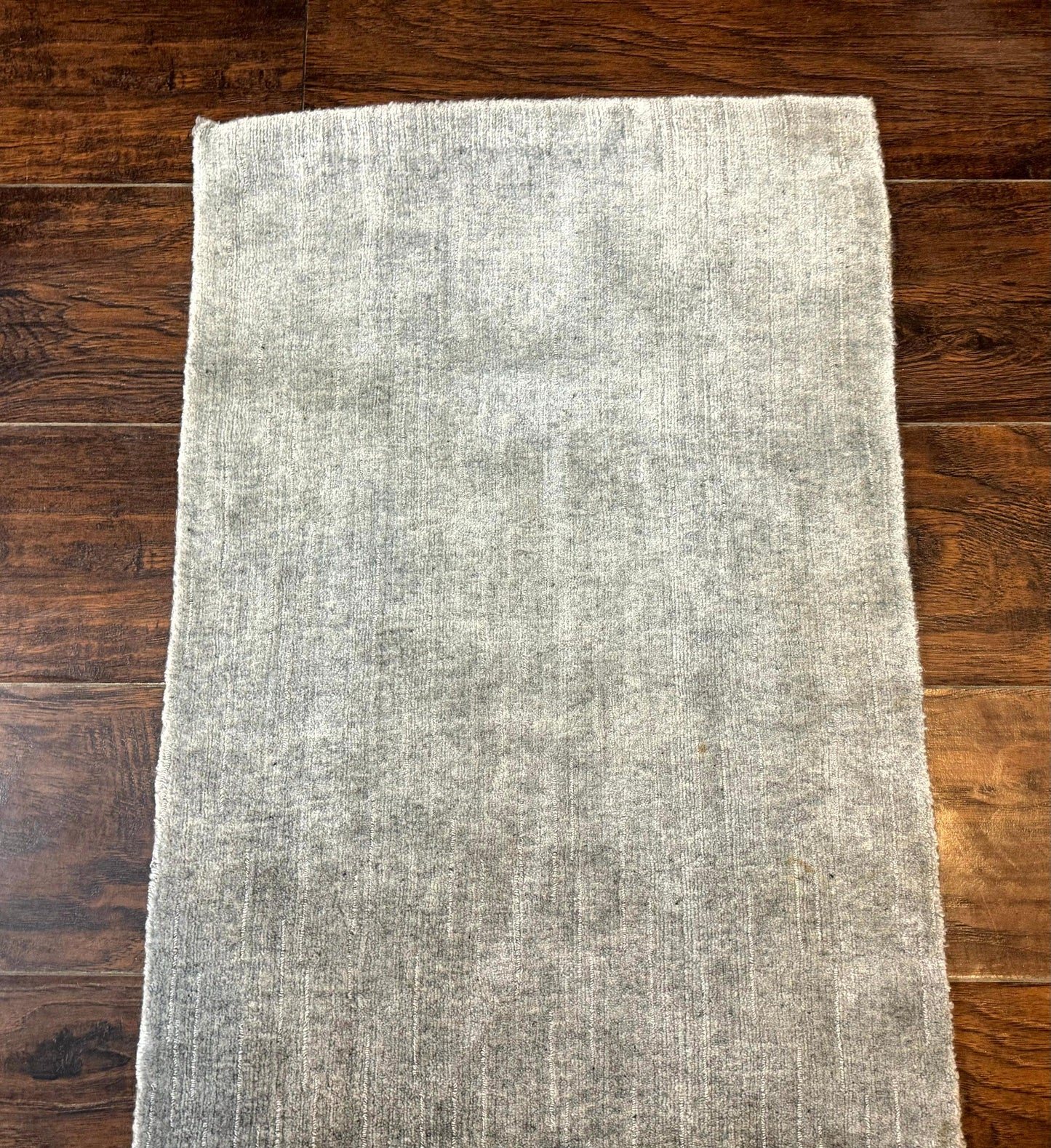 Modern Tibetan Runner Rug 1.9 x 8.6, Wool and Silk Highlights, Gray/Silver, Narrow Runner for Hallway or Kitchen - Nuvé