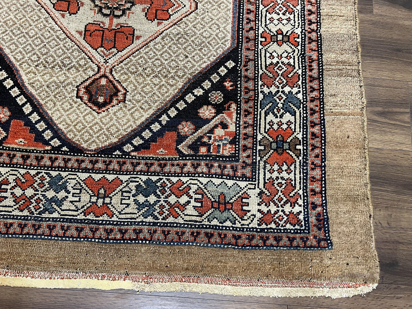 Rare Persian Sarab Tribal Runner Rug 4 x 10, Antique, Geometric Medallions, Camel Hair Runner - Nuvé