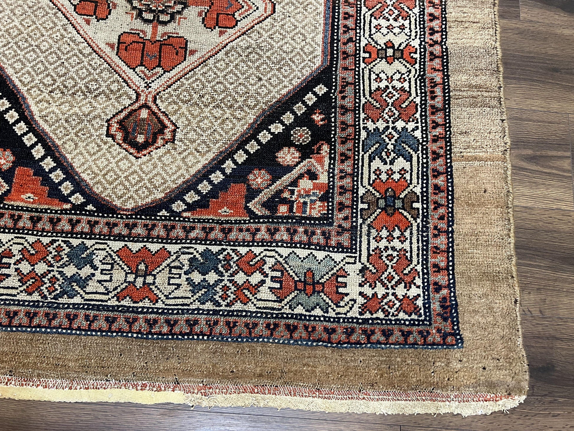 Rare Persian Sarab Tribal Runner Rug 4 x 10, Antique, Geometric Medallions, Camel Hair Runner - Nuvé