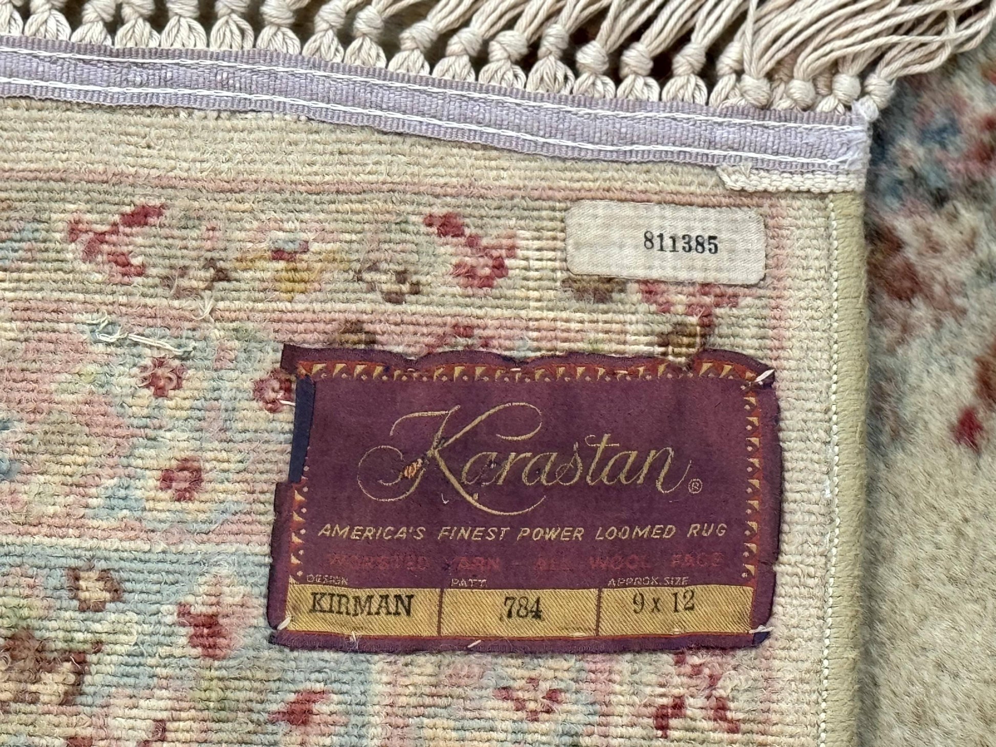 Karastan Rug 8.8 x 12, Pastel Ivory Kirman Rug #784, Wool Karastan Carpet, Original 700 Series, Vintage Karastan Area Rug, Discontinued - Nuvé