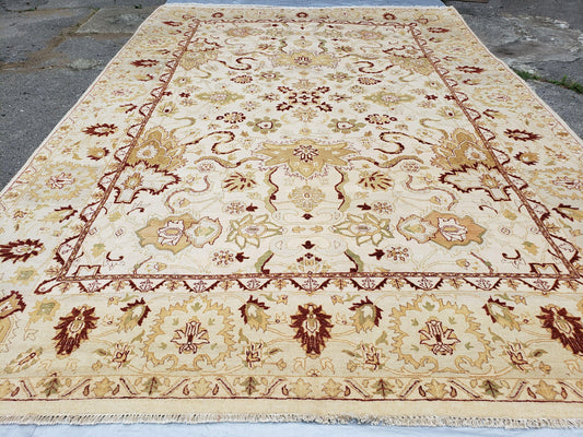 Vintage Oushak Area Rug, Hand-Knotted, Wool, Cream Beige Maroon, 10x15 Rug, 10x14 Rug, Large Oriental Carpet - Nuvé