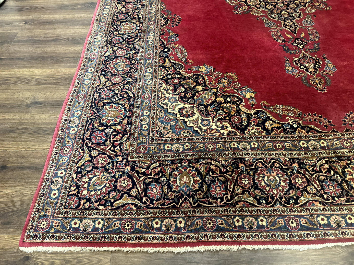 Persian Kashan Rug 9x12, Traditional, Semi Open Field, Red, Signed By Master Weaver, Antique Rug - Nuvé