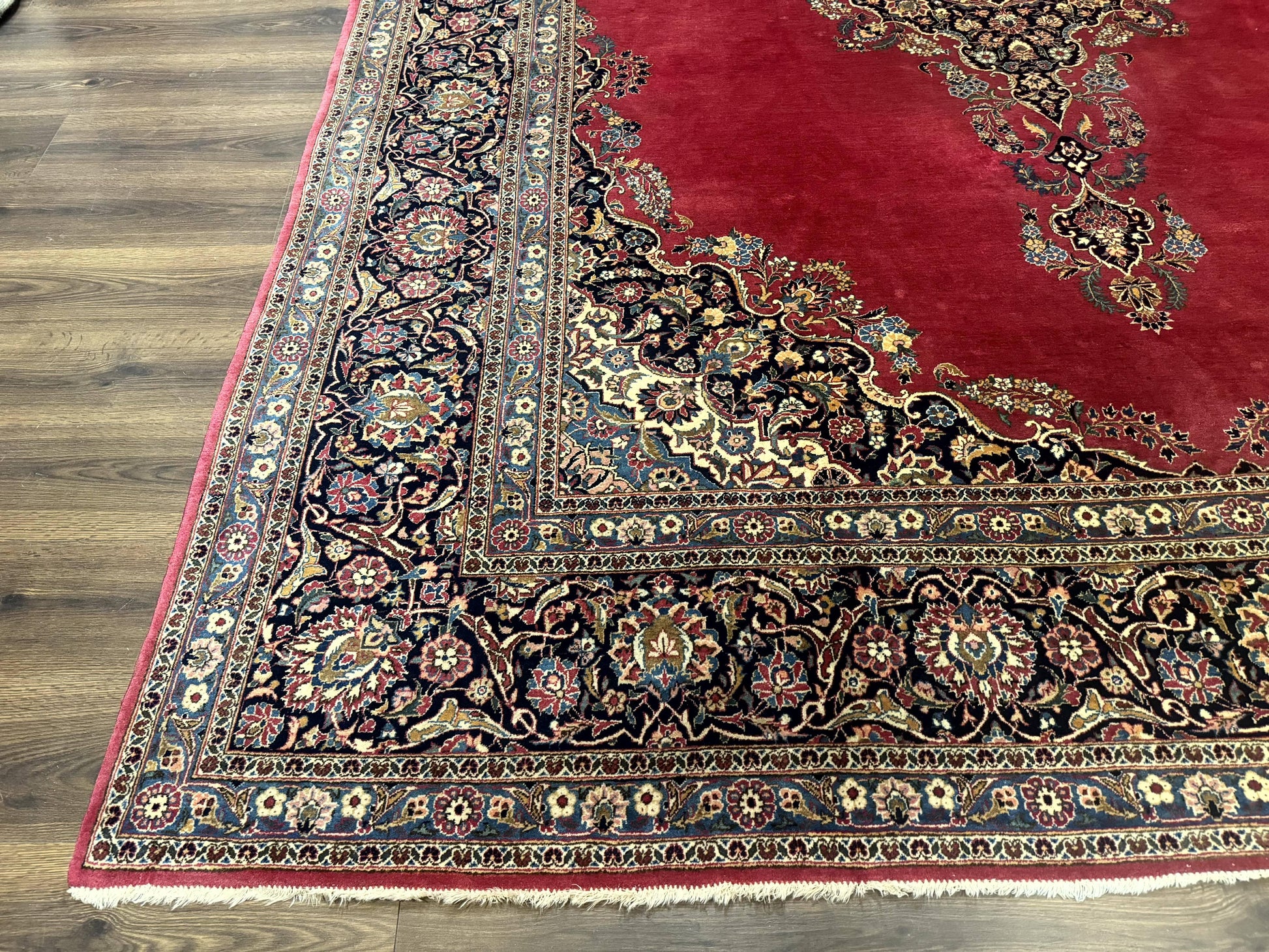 Persian Kashan Rug 9x12, Traditional, Semi Open Field, Red, Signed By Master Weaver, Antique Rug - Nuvé