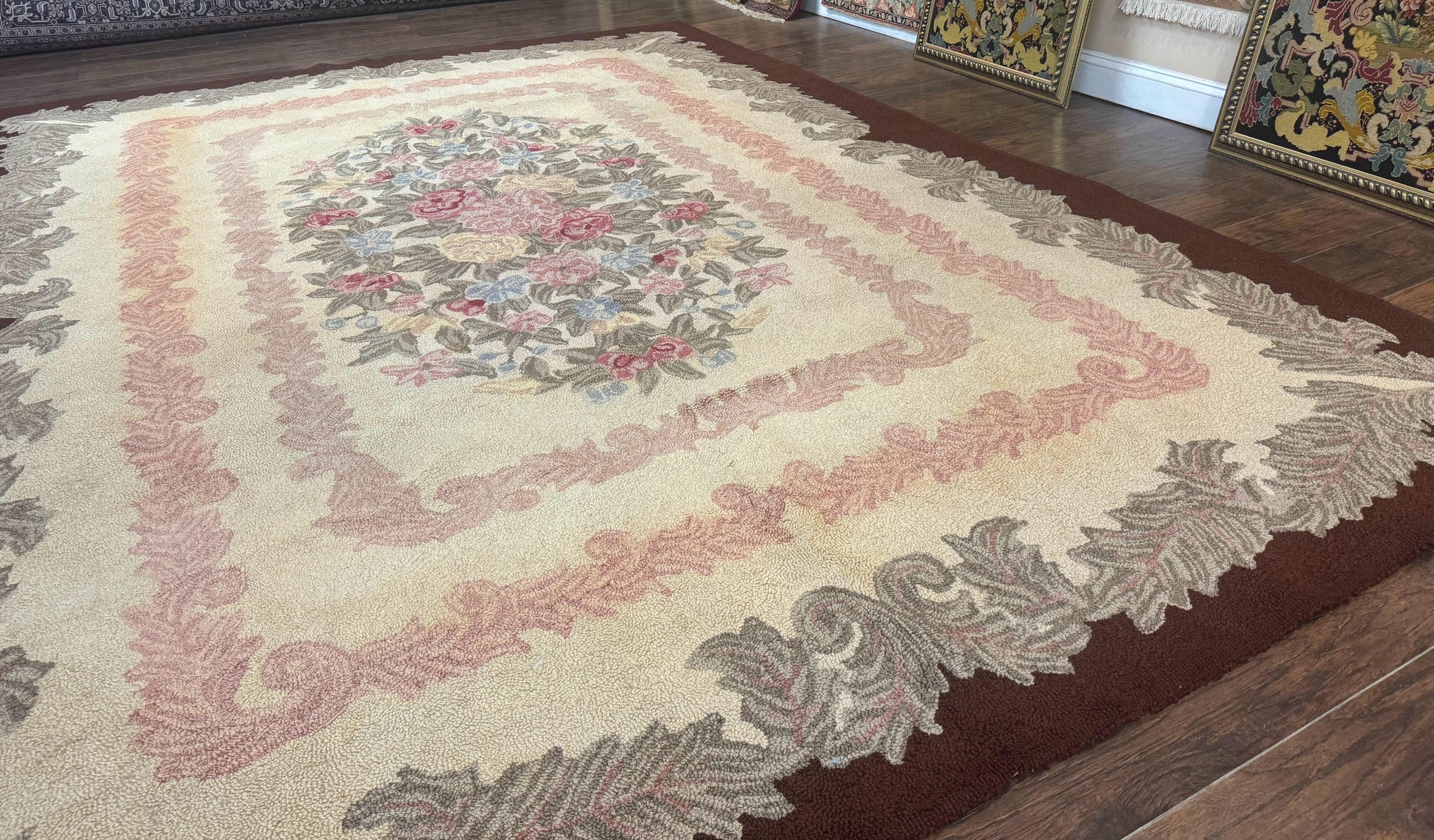 American Hand Hooked Rug 9x12, Vintage Aubusson Carpet, Wool - Nuvé