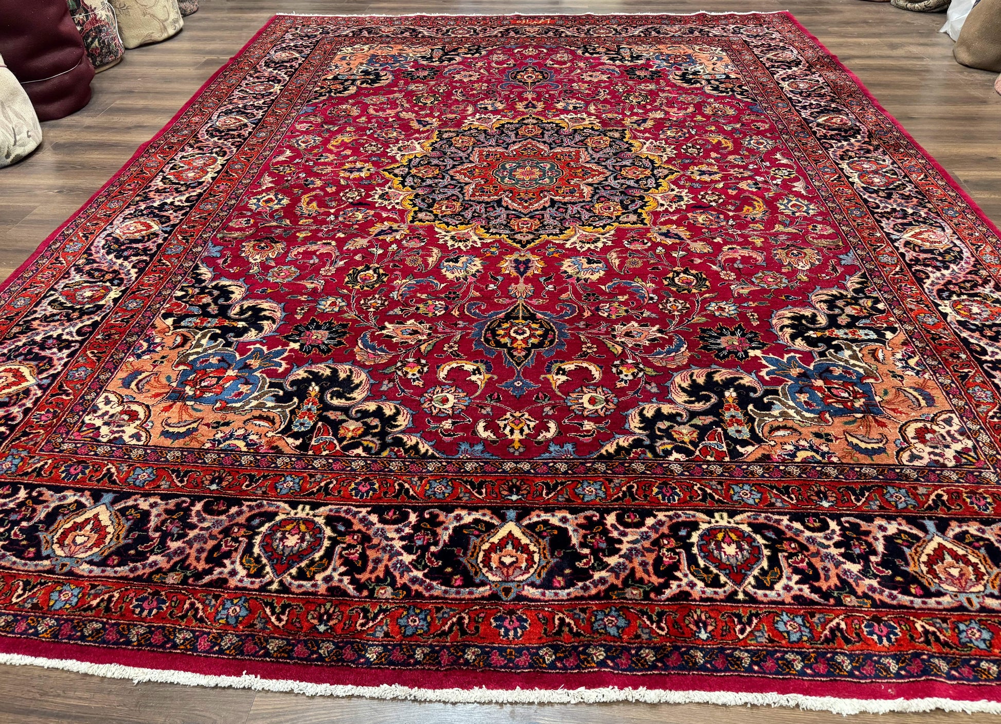 Red Persian Mashad Rug 10x13 - Floral Medallion Signed By Masterweaver - Nuvé