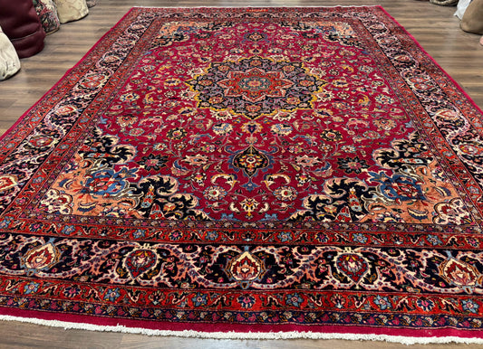 Red Persian Mashad Rug 10x13 - Floral Medallion Signed By Masterweaver - Nuvé