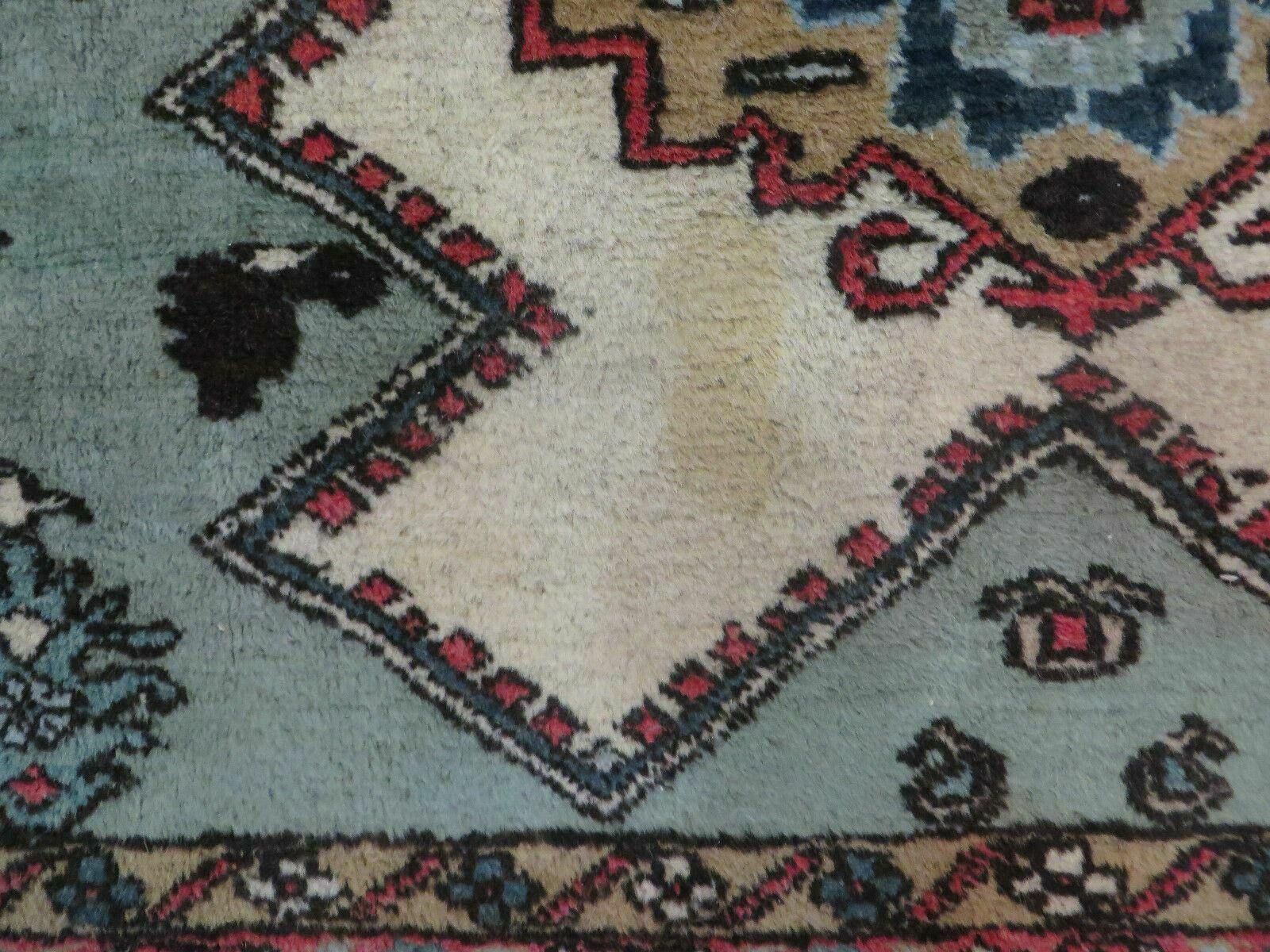 4' X 7' Vintage Handmade Knotted Rug India Caucasian Wool Soft Green Organic - Nuvé