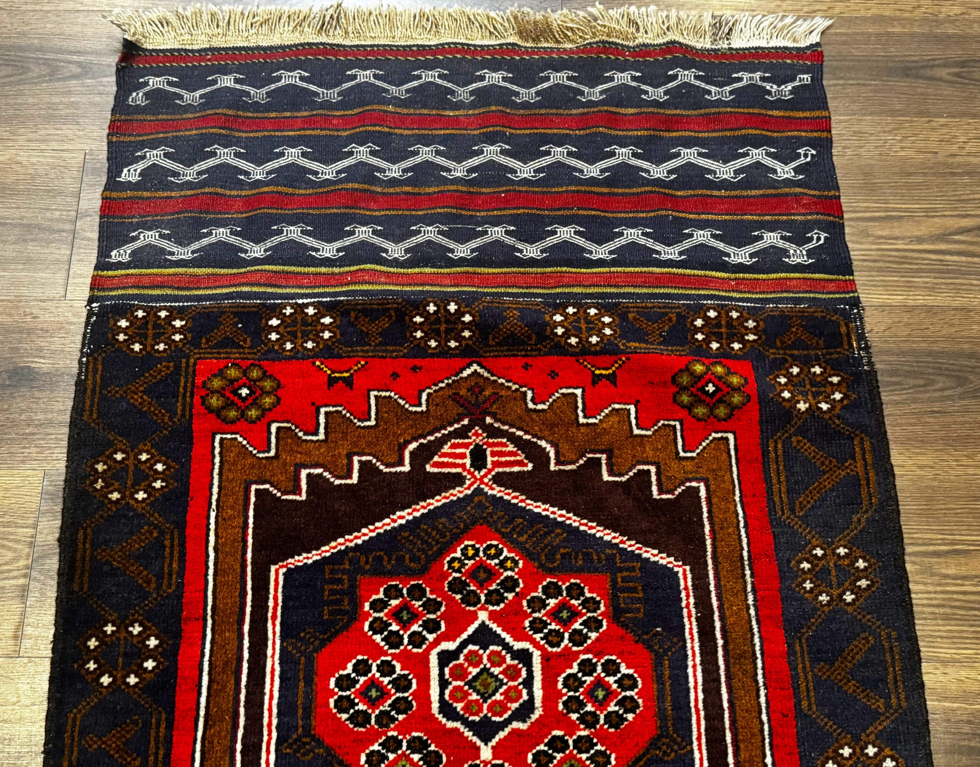 Afghan Rug 3x5, Tribal, Navy Blue, Wool, Handmade, Geometric, Rustic - Nuvé