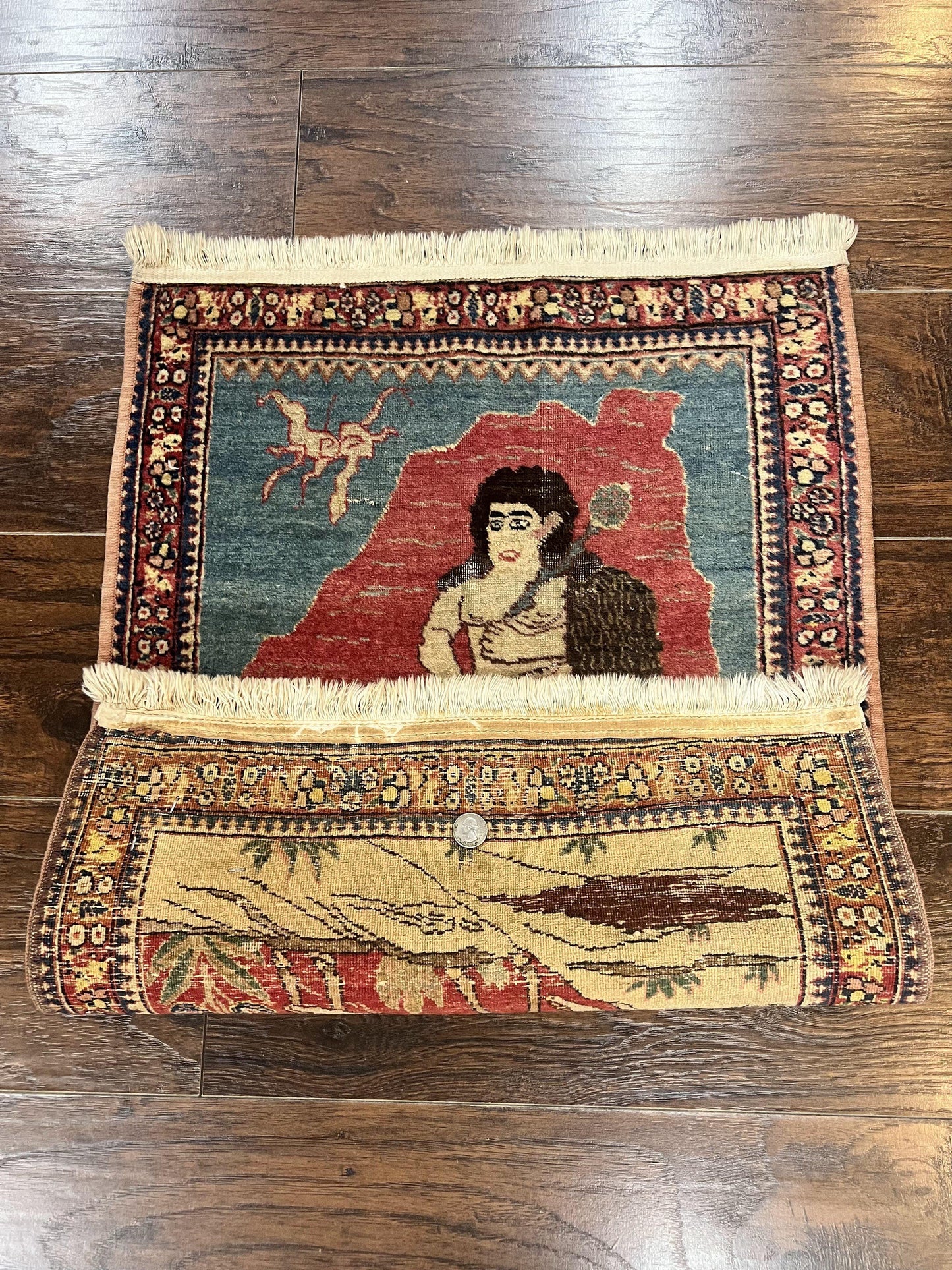 Antique Persian Kirman Rug 2 x 2.5, Small Hand Knotted Wool Carpet, Lavar Rug, Shepherd with Ram Pictorial Rug #1 - Nuvé