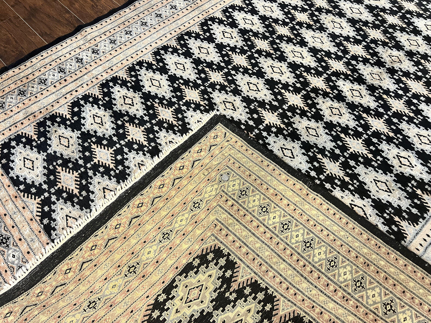 Pakistani Bokhara Rug 6x9, Hand Knotted Vintage Wool Carpet with Silk Highlights, Very Fine 320 KPSI, Medium Size - Nuvé