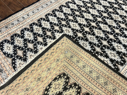 Pakistani Bokhara Rug 6x9, Hand Knotted Vintage Wool Carpet with Silk Highlights, Very Fine 320 KPSI, Medium Size - Nuvé