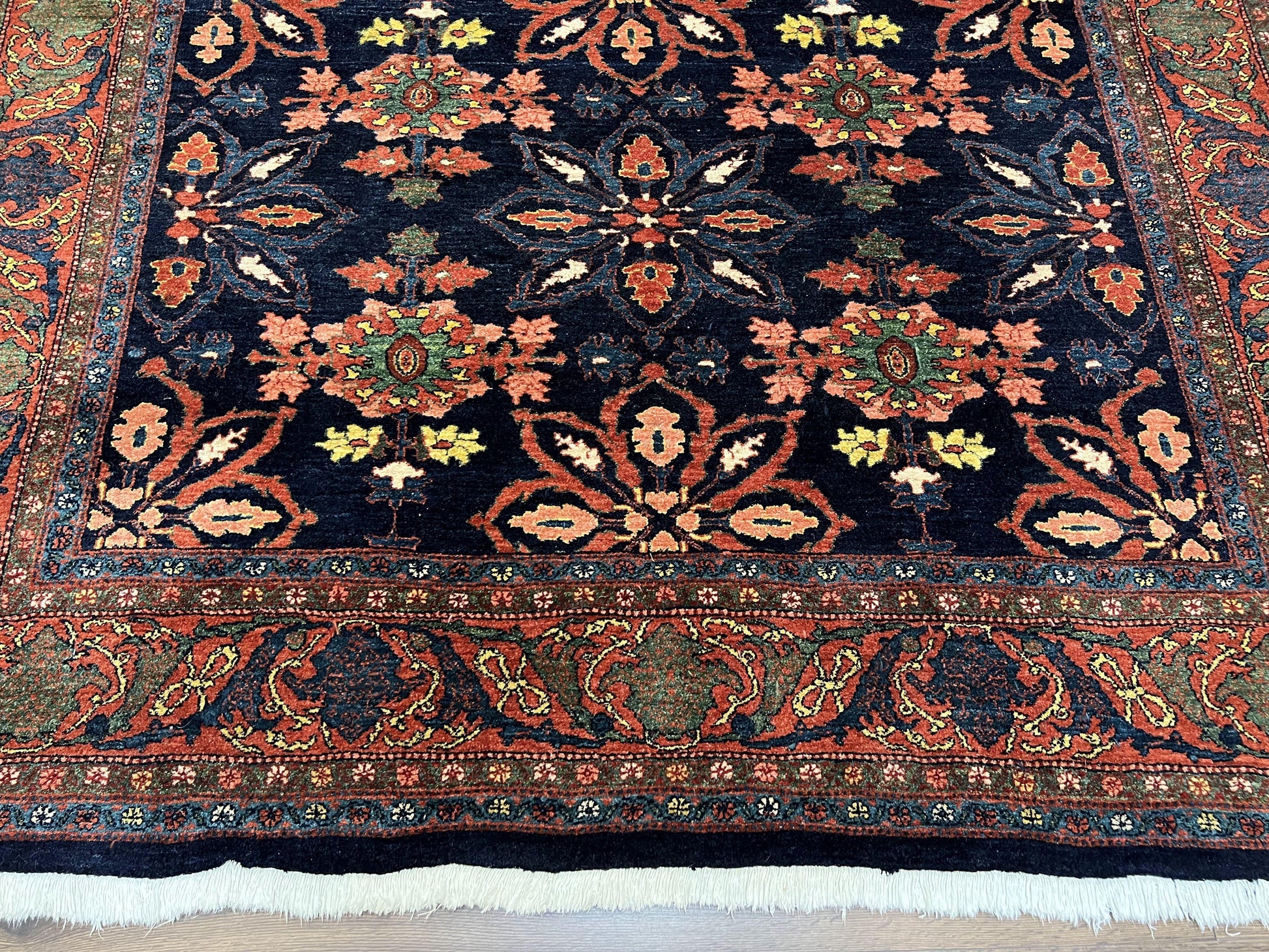 Wonderful Persian Rug 7x10, Navy Blue and Red, Allover Floral Pattern, Bidjar Carpet, Authentic Oriental Rug 7 x 10, Wool Hand Knotted Rug - Nuvé