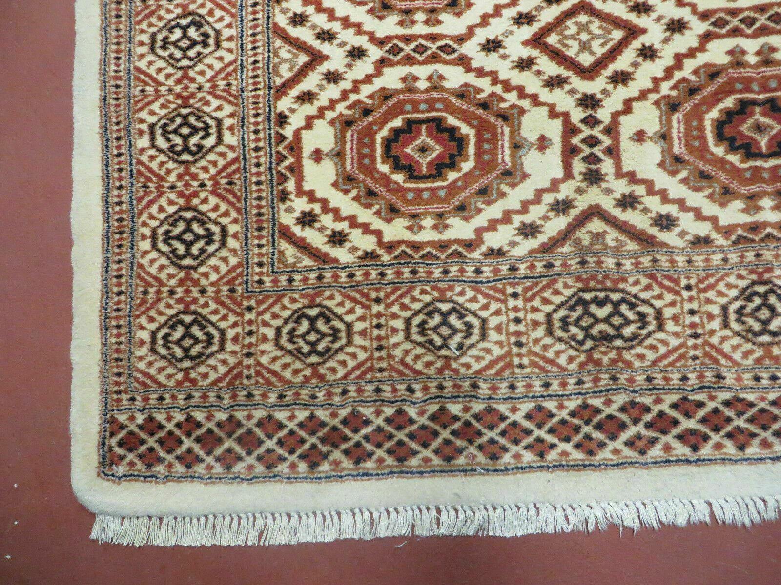 4' X 7' Vintage Handmade Pakistani Turkoman Bokhara Balouch Woven Wool Rug Ivory - Nuvé