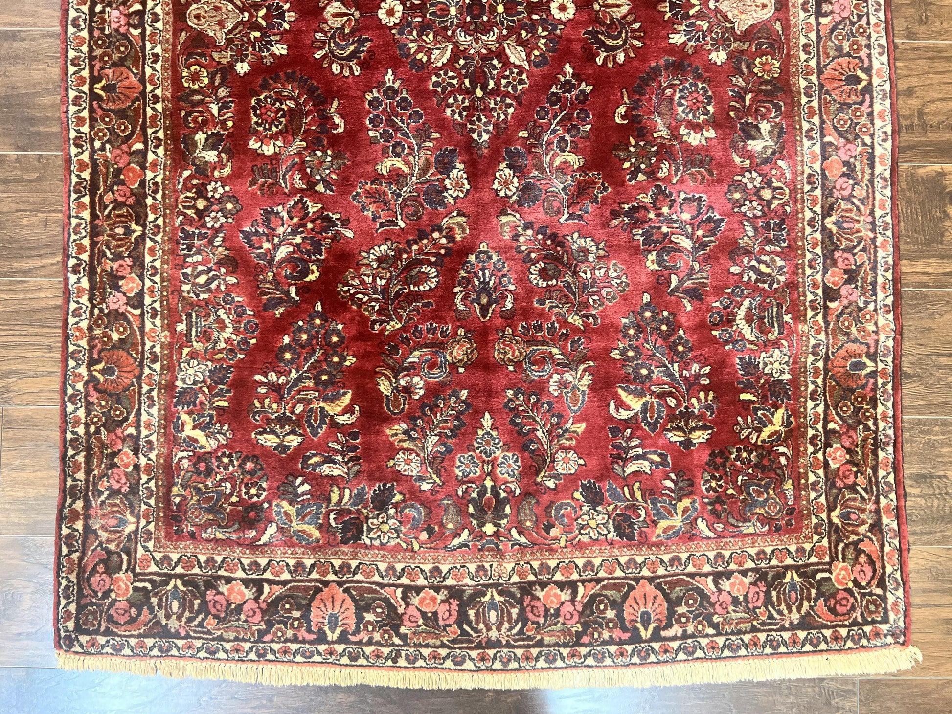 Antique Persian Sarouk Rug 4x7, Hand Knotted Wool Red Persian Carpet, Floral - Nuvé