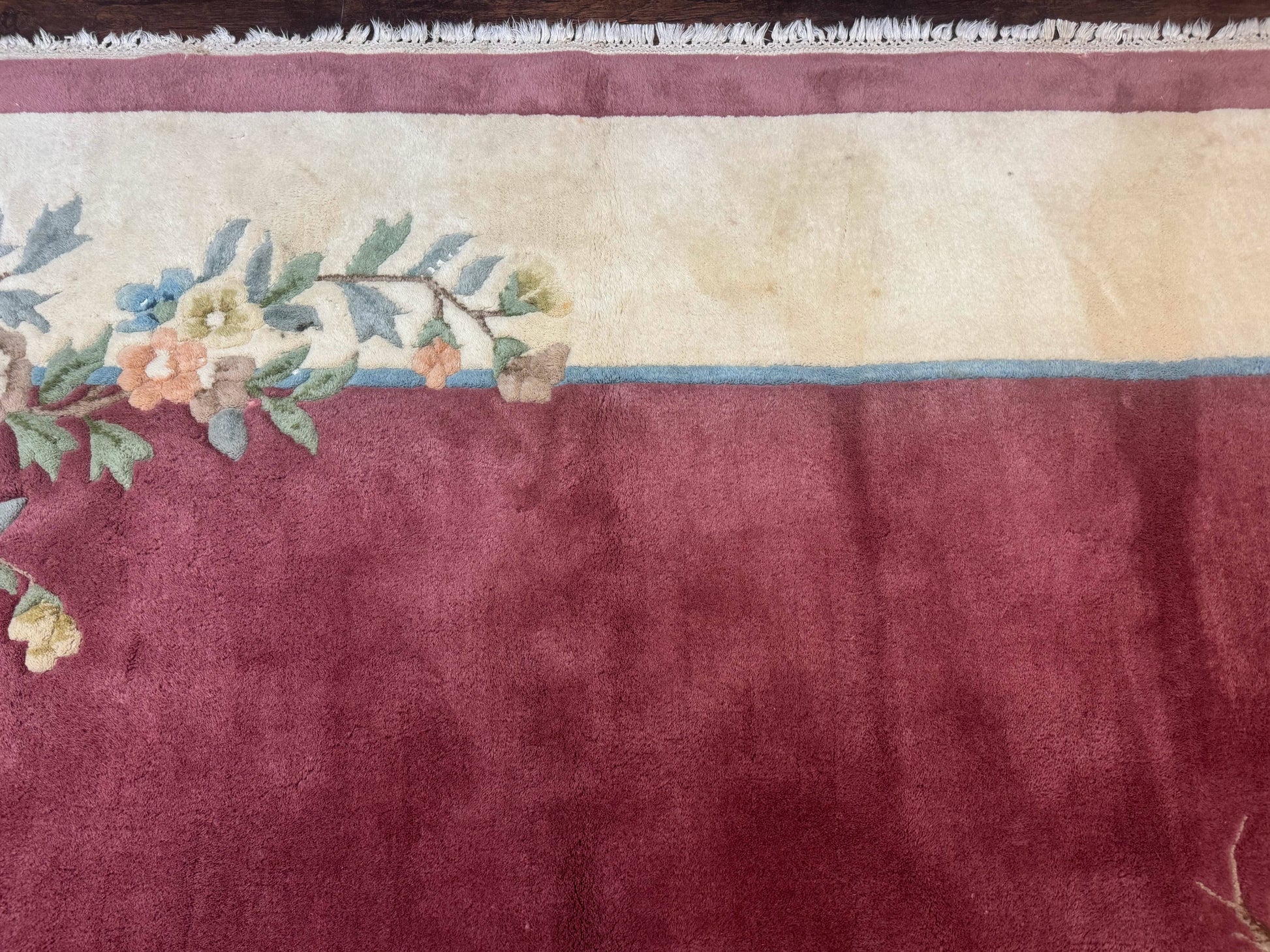 Indo Chinese Art Deco Rug 9x12, Pink and Ivory, Open Filed, Floral, Wool - Nuvé