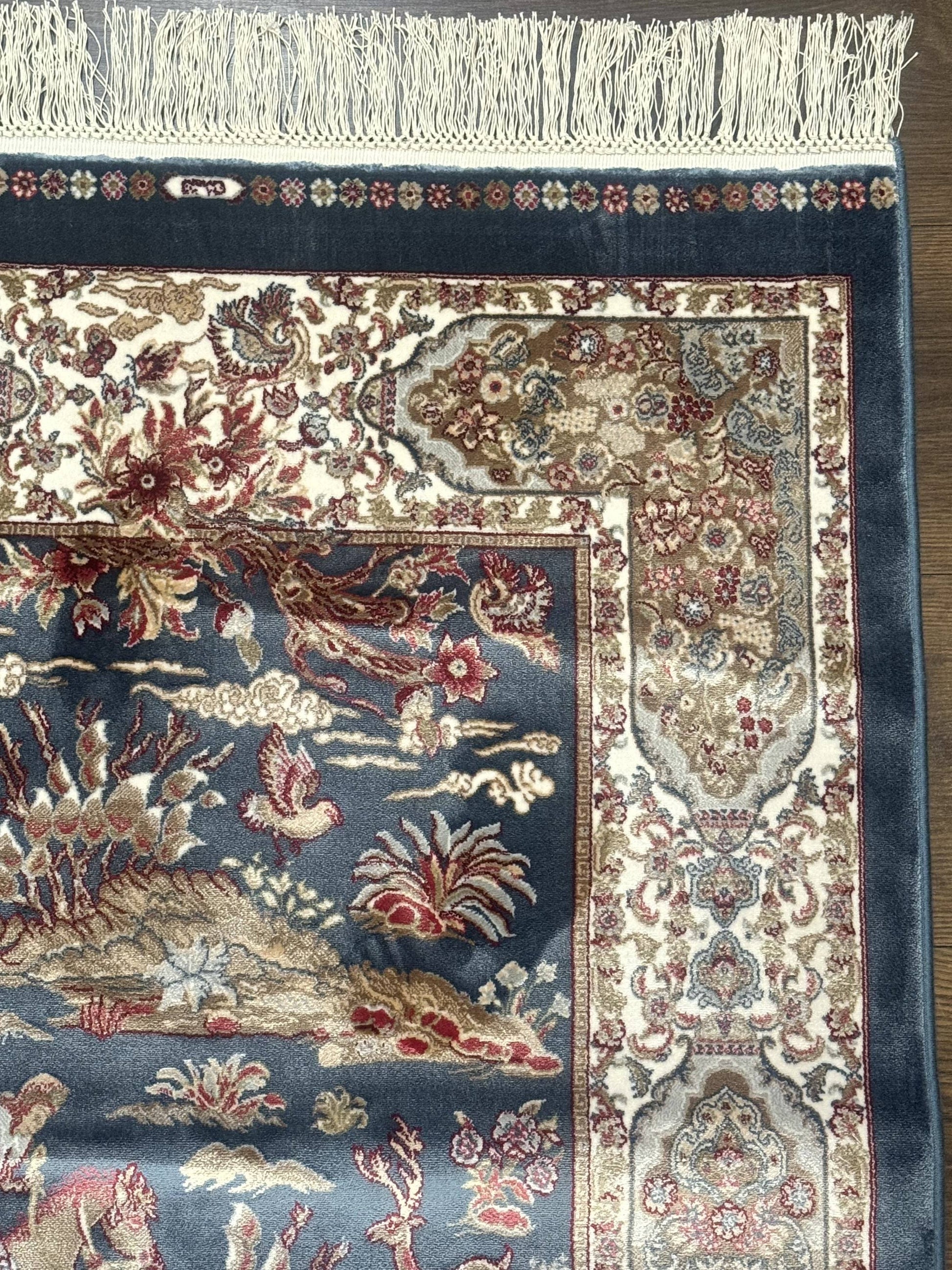 Turkish Silk Rug 2.6 x 6.7, Short Runner Rug, Blue & Ivory, Bamboo Silk, New - Nuvé