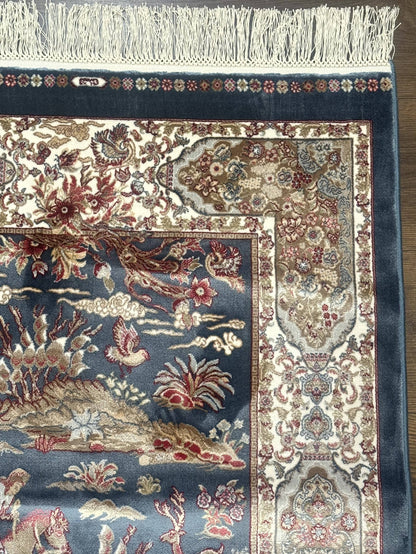 Turkish Silk Rug 2.6 x 6.7, Short Runner Rug, Blue & Ivory, Bamboo Silk, New - Nuvé