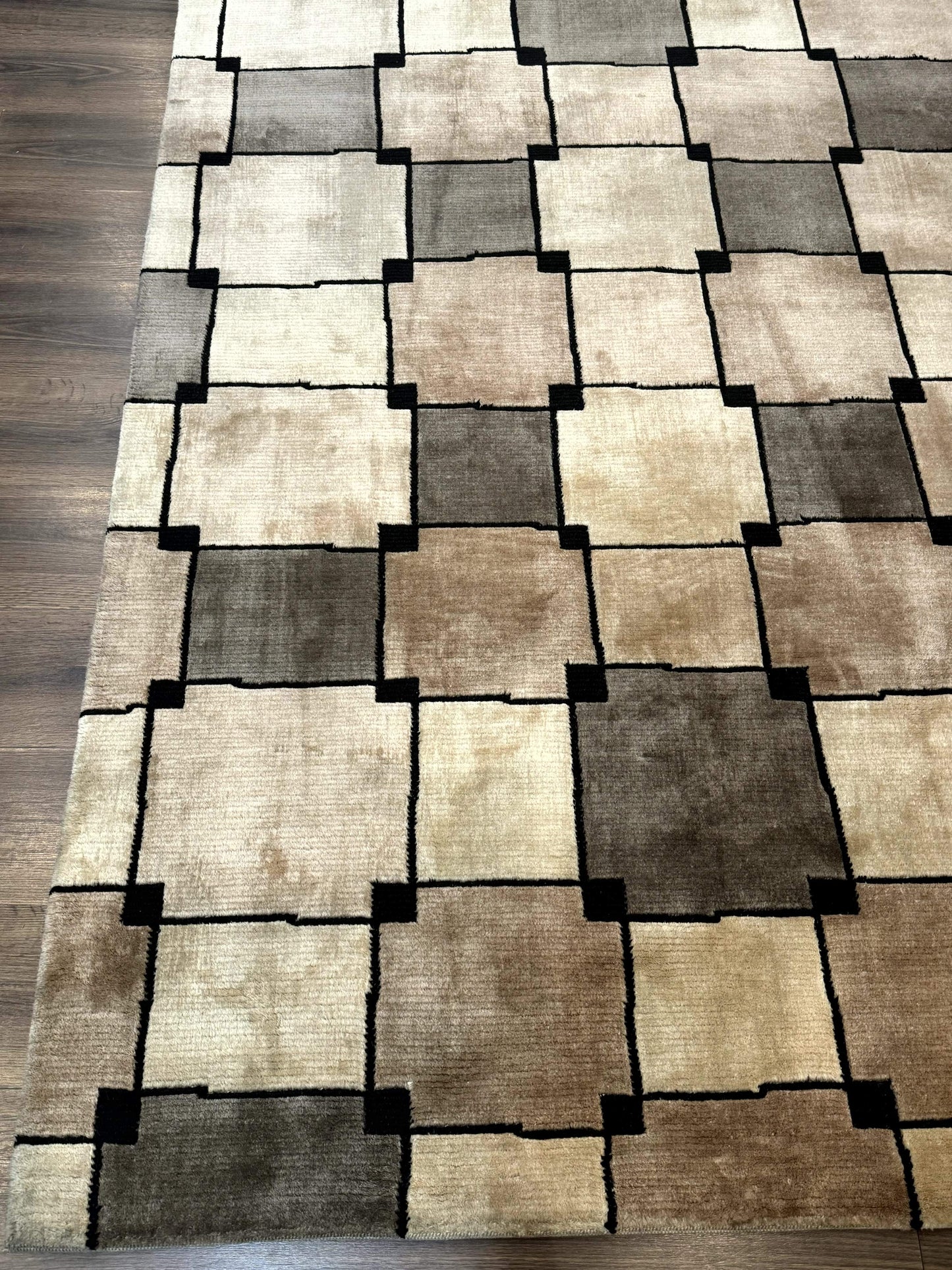 Tibetan Wool Rug 5x8, Contemporary Modern Carpet, Abstract Design, Soft Thick Pile, Pair B - Nuvé