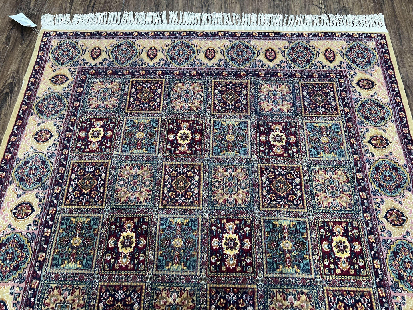 Indo Persian Silk Rug 4x6, Panel Design, Small Flowers, Hand Knotted, Fine Weave, Oriental Carpet 4 x 6, Vintage Area Rug, Beautiful Rug - Nuvé