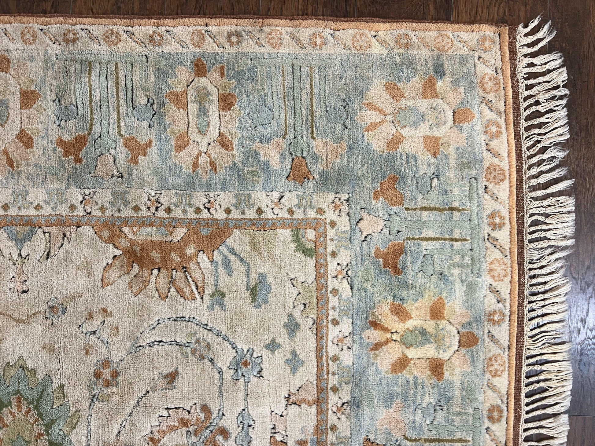 Turkish Oushak Rug 9x10, Farmhouse Rug, Beige & Light Blue - Nuvé
