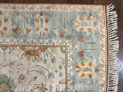 Turkish Oushak Rug 9x10, Farmhouse Rug, Beige & Light Blue - Nuvé