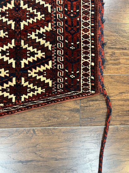 Antique Turkoman Camel Trapping, Turkoman Asmalyk, Red Black Ivory, Handmade, Hand Knotted Tribal Collectible Rug, Rare