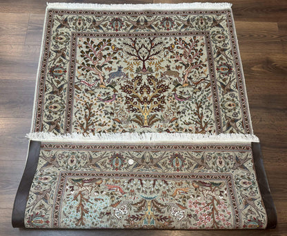 Wonderful Persian Tabriz Rug 3x5, Tree of Life, Animal Pictorials, Birds, Wool & Silk Highlights, Fine 330 KPSI - Nuvé