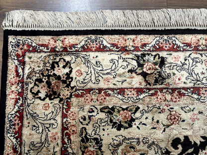 Indian Kashmiri Silk Rug, Floral Medallion, Vintage Hand Knotted Carpet - Nuvé