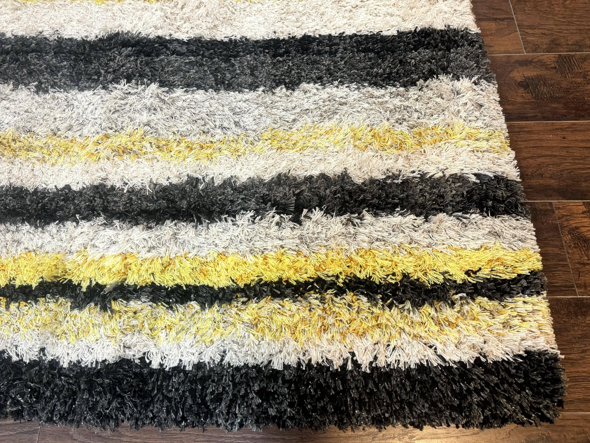 Shag Rug 5x8, Yellow Ivory Charcoal, Contemporary - Nuvé
