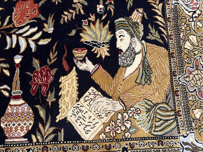 Persian Qum Pictorial Rug 4.8 x 6.5 - Layla & Majnun, Birds - Nuvé