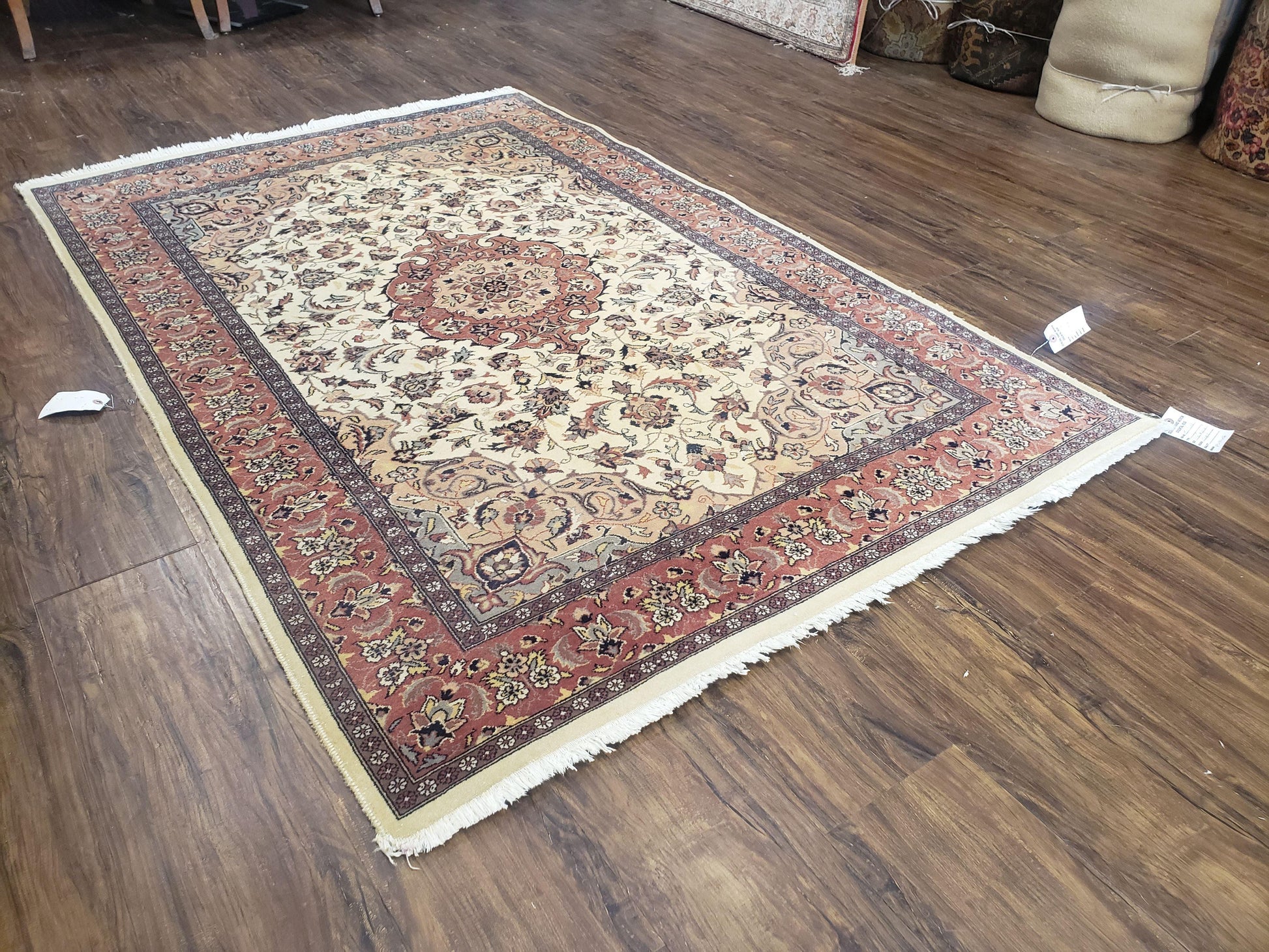 4x6 Handmade Top Quality Pakistani Floral Wool Rug Veg Dyes Carpet Beige Salmon - Nuvé