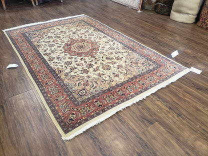 4x6 Handmade Top Quality Pakistani Floral Wool Rug Veg Dyes Carpet Beige Salmon - Nuvé