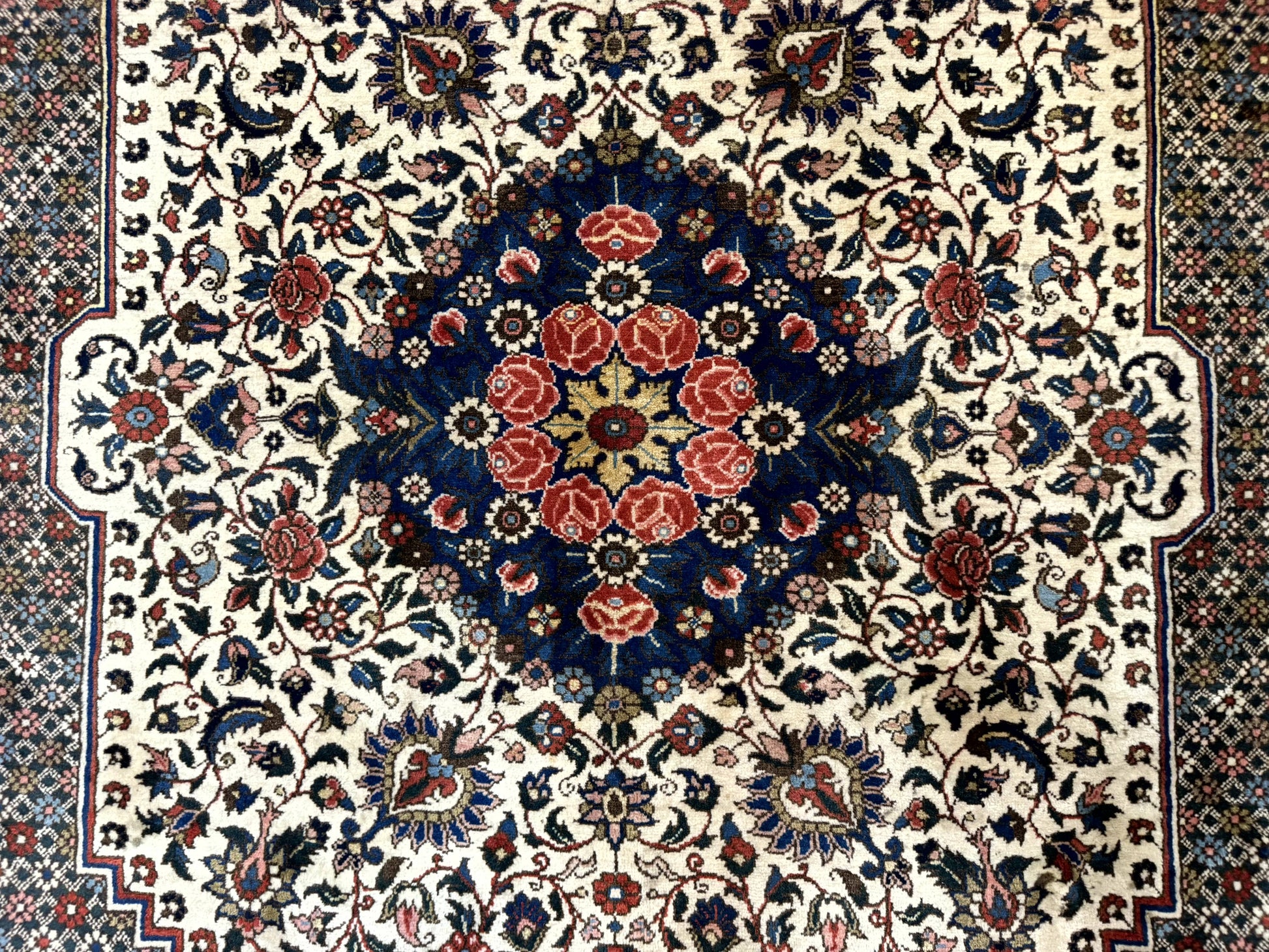 Persian Rug 7x10, Bakhtiari Saman Rug, Unique Design and Colors, Ivory Red Blue, Large Tribal Rug - Nuvé