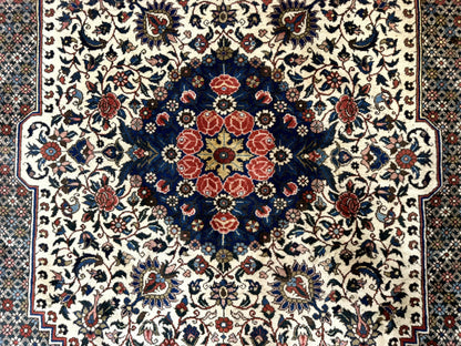 Persian Rug 7x10, Bakhtiari Saman Rug, Unique Design and Colors, Ivory Red Blue, Large Tribal Rug - Nuvé
