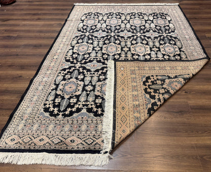 Turkoman Bokhara Rug 6x9, Pakistani Carpet, Black, Hand Knotted - Nuvé