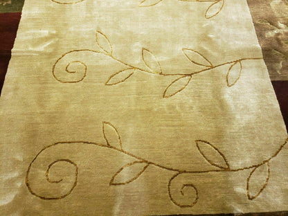 6' X 9' Modern Handmade Tibetan Nepal Wool & Silk Rug Decorative Abstract Gold - Nuvé