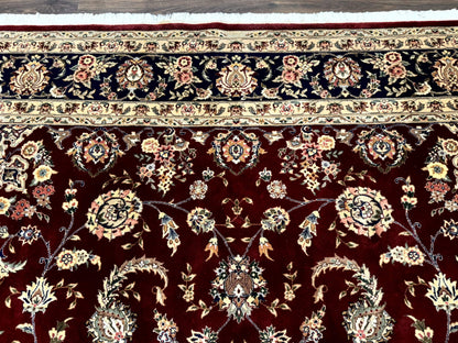 Sino Persian Rug 9x11, Burgundy and Navy Blue, Fine 200 KPSI, Floral Allover - Nuvé