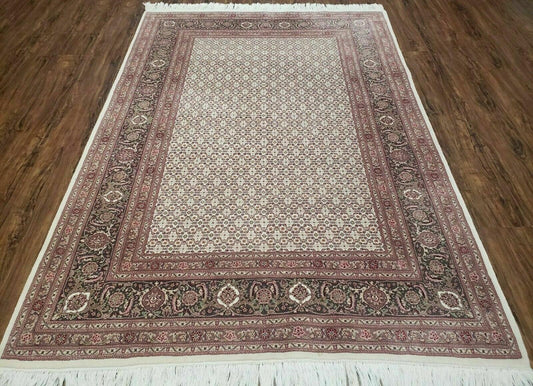 Vintage Persian Tabriz Rug 5x7, Beige and Green, Hand Knotted Handmade Wool Oriental Carpet 5 x 7 ft, Allover Pattern, Traditional Rug, Medium Size - Nuvé